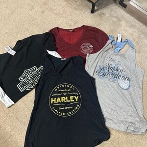 Harley-Davidson Women's Tees - Black, Red, Gray. Lot of 4